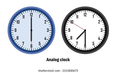 color azul y negro Tiempo de reloj analógico.06-00, 07-30. con fondo blanco. vector