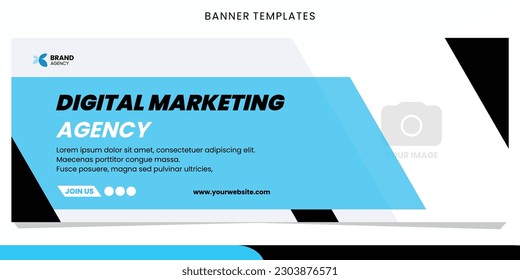 Blue and black color concept banner business for agency digital marketing. frame photo. web banner template. EPS10.