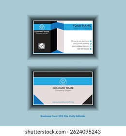 Blue and black color. Blue folded like business card. Flat minimal 3D type business card. For any company or business use. Made in illustrator. Fully editable eps vector file.