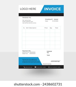 blue and black color invoice template design, vector 