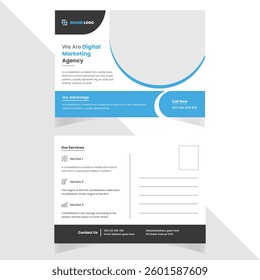 Blue and black color modern post card vector template design for corporate and professional digital marketing agency