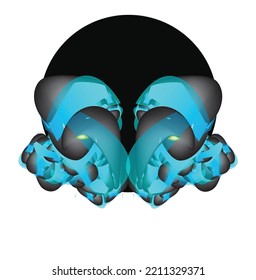 Blue and black color monster's potrait in white background vector. 