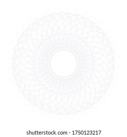 Rosette de color negro azul, elemento de diseño de certificado de guilloche circular, aislado en blanco, manala de ornamento redondo vectorial