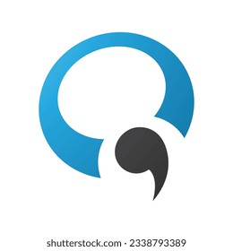 Blue and Black Comma Shaped Letter Q Icon on a White Background