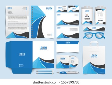 Blue and black corporate  Stationery Template Design Kit. Branding Template Editable Brand Identity pack with digital elements. Vector company style for brandbook and guideline. EPS 10