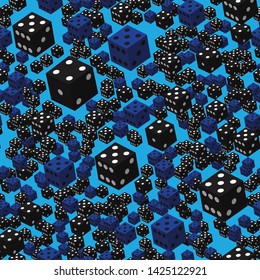 Blue Black Dice Seamless Pattern, 3D illustration on Grey Background