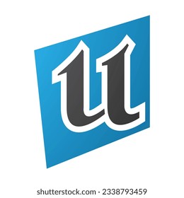 Blue and Black Distorted Square Shaped Letter U Icon on a White Background