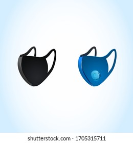 Blue and black face mask. Mask with a respirator. Neoprene masks. Safety breathing masks. Vector image. Light background.