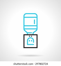 Blue and black flat line design vector icon for water cooler for office or home interior on white background.