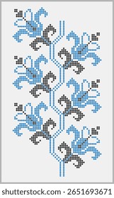 Ornamento floral azul e preto em estilo frisado, padrão étnico tradicional da região de Dnipro da Ucrânia