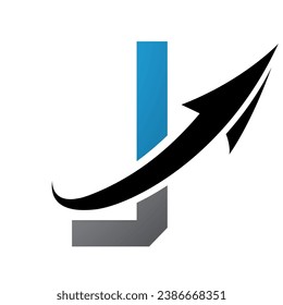 Blue and Black Futuristic Letter J Icon with an Arrow on a White Background