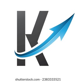 Blue and Black Futuristic Letter K Icon with a Glossy Arrow on a White Background