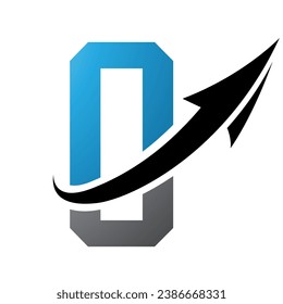 Blue and Black Futuristic Letter O Icon with an Arrow on a White Background