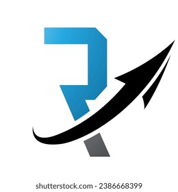 Blue and Black Futuristic Letter R Icon with an Arrow on a White Background