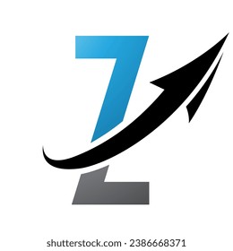Blue and Black Futuristic Letter Z Icon with an Arrow on a White Background