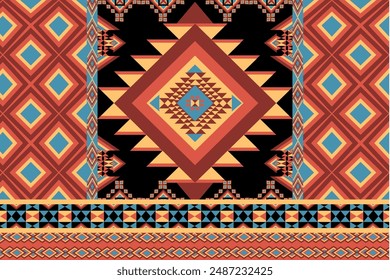 Blue Black geometric ethnic traditional, Blue Black geometric pattern, Native American Indian, Tribal, Vector decoration, Navajo fabric, pattern for carpet, scarf, Ethnic, Print, American, Gypsy
