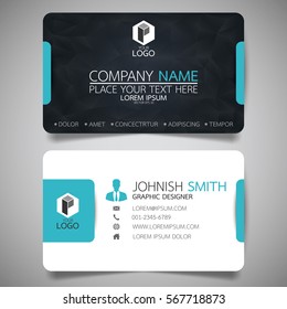 Blue and black geometric modern creative business card and name card,horizontal simple clean template vector design, layout in rectangle size.