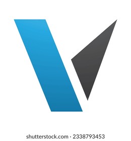 Blue and Black Geometrical Shaped Letter V Icon on a White Background