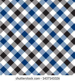 Blue and Black Gingham pattern. Texture from rhombus/squares for - plaid, tablecloths, clothes, shirts, dresses, paper, bedding, blankets, quilts and other textile products. Vector illustration EPS 10