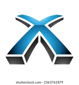 Blue and Black Glossy 3d Shaped Letter X Icon on a White Background