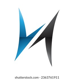 Blue and Black Glossy Arrow Shaped Letter H Icon on a White Background