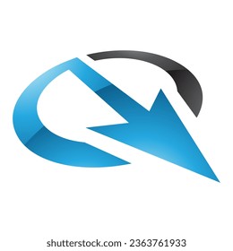 Blue and Black Glossy Arrow Shaped Letter Q Icon on a White Background