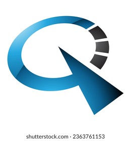 Blue and Black Glossy Clock Shaped Letter Q Icon on a White Background