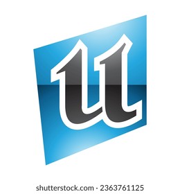 Blue and Black Glossy Distorted Square Shaped Letter U Icon on a White Background