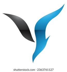 Blue and Black Glossy Diving Bird Shaped Letter Y Icon on a White Background