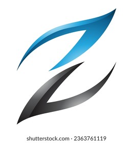 Blue and Black Glossy Fire Shaped Letter Z Icon on a White Background