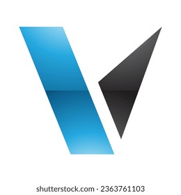 Blue and Black Glossy Geometrical Shaped Letter V Icon on a White Background
