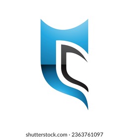 Blue and Black Glossy Half Shield Shaped Letter C Icon on a White Background