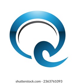 Blue and Black Glossy Hook Shaped Letter Q Icon on a White Background