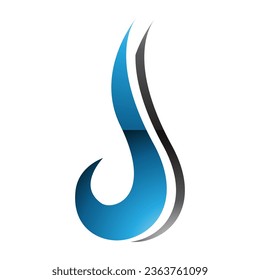 Blue and Black Glossy Hook Shaped Letter J Icon on a White Background