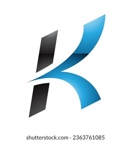 Blue and Black Glossy Italic Arrow Shaped Letter K Icon on a White Background