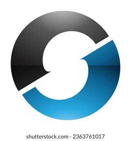 Blue and Black Glossy Letter O Icon with an S Shape in the Middle on a White Background