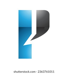 Blue and Black Glossy Letter P Icon with a Bold Rectangle on a White Background