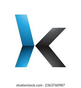 Blue and Black Glossy Lowercase Arrow Shaped Letter K Icon on a White Background