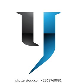 Letra azul y negro brillante minúscula icono Y en un fondo blanco