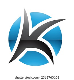 Blue and Black Glossy Round Pointy Letter K Icon on a White Background