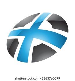 Blue and Black Glossy Round Shaped Letter X Icon on a White Background
