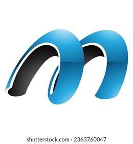 Blau-schwarz-glänzender Frühling, geformt Buchstabe M Symbol auf weißem Hintergrund