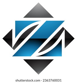 Blue and Black Glossy Square Diamond Shaped Letter Z Icon on a White Background