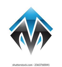 Letra cuadrada brillante azul y negra en forma de diamante M icono en un fondo blanco