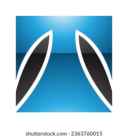 Blue and Black Glossy Square Shaped Letter T Icon on a White Background