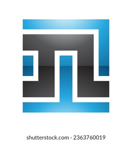 Letra cuadrada brillante azul y negra en forma de icono N en un fondo blanco