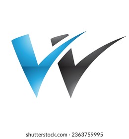 Blue and Black Glossy Tick Shaped Letter W Icon on a White Background