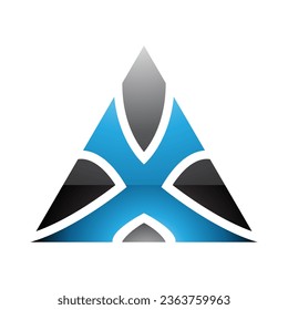 Blue and Black Glossy Triangle Shaped Letter X Icon on a White Background
