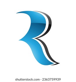 Blue and Black Glossy Wavy Shaped Letter R Icon on a White Background