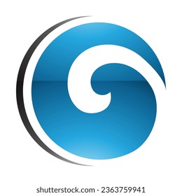 Blue and Black Glossy Whirl Shaped Letter O Icon on a White Background